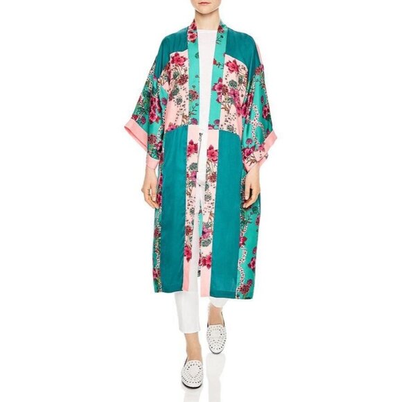 Sandro Kimono Jacket Color Printed Blocked Floral Size 36 - Picture 1 of 12